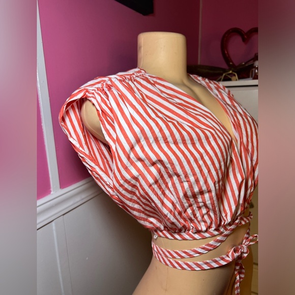 Striped Red Wrap Top - Picture 3 of 7